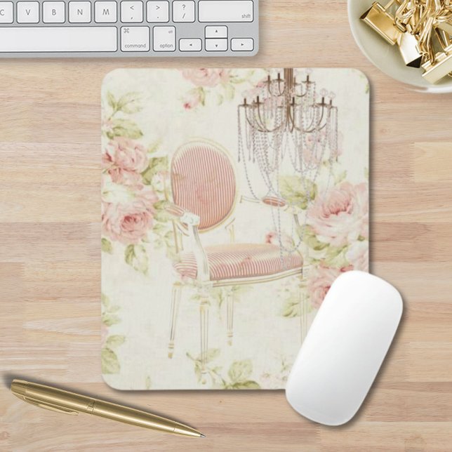 Französischer Budoir Vintag Pink Blues Kronleuchte Mousepad (French Budoir Vintage Pink Floral Chandelier Mouse Pad)