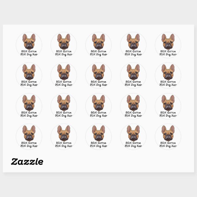 Französischer Bulldog 80% Baumwolle 20% Hundehaar  Runder Aufkleber (Blatt)