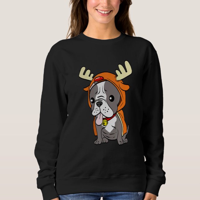 Französischer Bulldog als Rentierhunde gehüllt Wei Sweatshirt (Vorderseite)