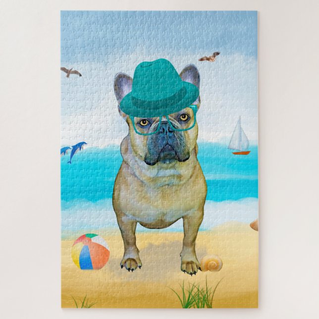 Französischer Bulldog am Strand (Vertikal)