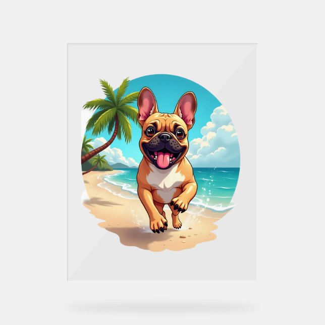 Französischer Bulldog am Strand Acrylschild (Vorderseite)