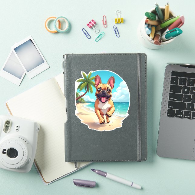 Französischer Bulldog am Strand Aufkleber (iPad Hülle)