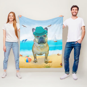 Französischer Bulldog am Strand Fleecedecke