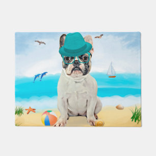 Französischer Bulldog am Strand Fußmatte