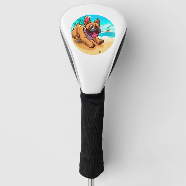 Französischer Bulldog am Strand Golf Headcover (Vorderseite)