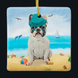Französischer Bulldog am Strand Keramikornament<br><div class="desc">Ein niedlicher Hund am Strand ist eine Geschenkidee für jemanden,  der diese Hundezucht Liebe.</div>