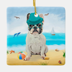 Französischer Bulldog am Strand Keramikornament
