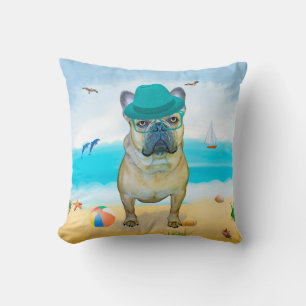 Französischer Bulldog am Strand Kissen