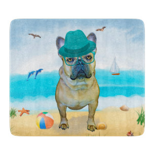 Französischer Bulldog am Strand Schneidebrett