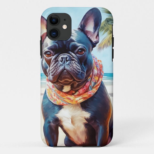 Französischer Bulldog am Strand, Sommergeschenk fü Case-Mate iPhone Hülle (Rückseite)