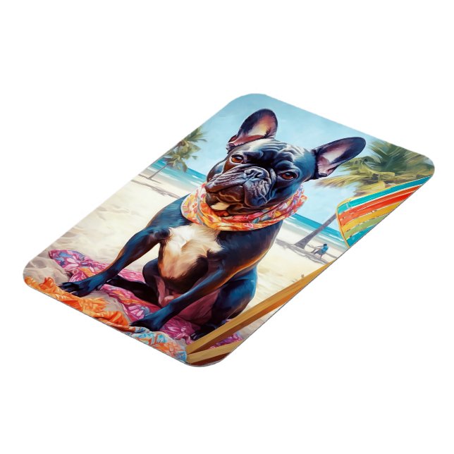 Französischer Bulldog am Strand, Sommergeschenk fü Magnet (Linke Seite)