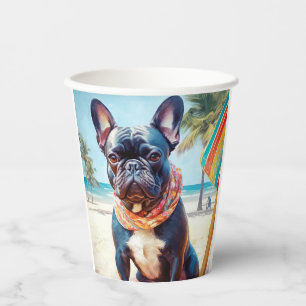 Französischer Bulldog am Strand, Sommergeschenk fü Pappbecher