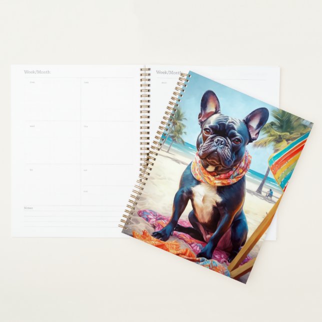 Französischer Bulldog am Strand, Sommergeschenk fü Planer (Anzeige)
