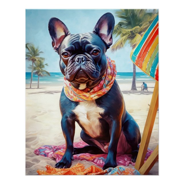 Französischer Bulldog am Strand, Sommergeschenk fü Poster (Vorderseite)
