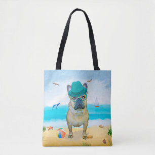 Französischer Bulldog am Strand Tasche