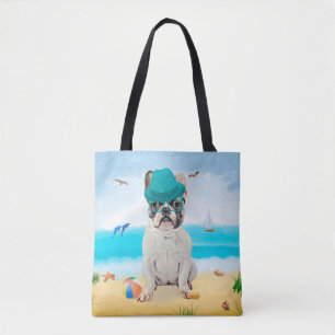 Französischer Bulldog am Strand Tasche