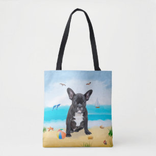 Französischer Bulldog am Strand Tasche