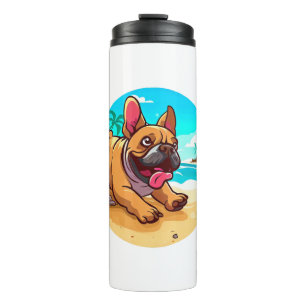 Französischer Bulldog am Strand Thermosbecher