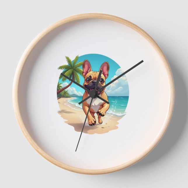 Französischer Bulldog am Strand Uhr (Vorderseite)