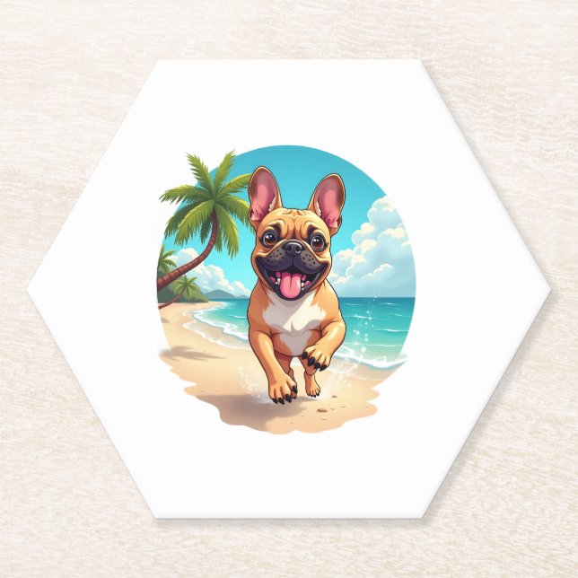 Französischer Bulldog am Strand Untersetzer (Vorderseite)
