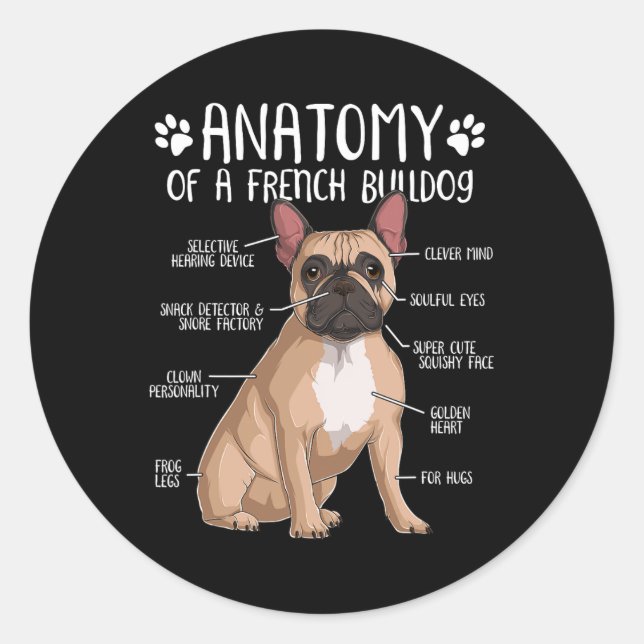 Französischer Bulldog Anatomie Frenchie Dog Lover  Runder Aufkleber (Vorderseite)