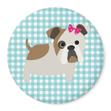 Französischer Bulldog auf Blue and White Gingham D