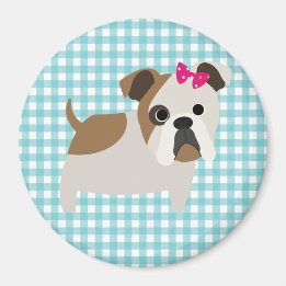 Französischer Bulldog auf Blue and White Gingham D Magnet