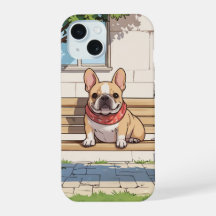 Französischer Bulldog auf einer Bank