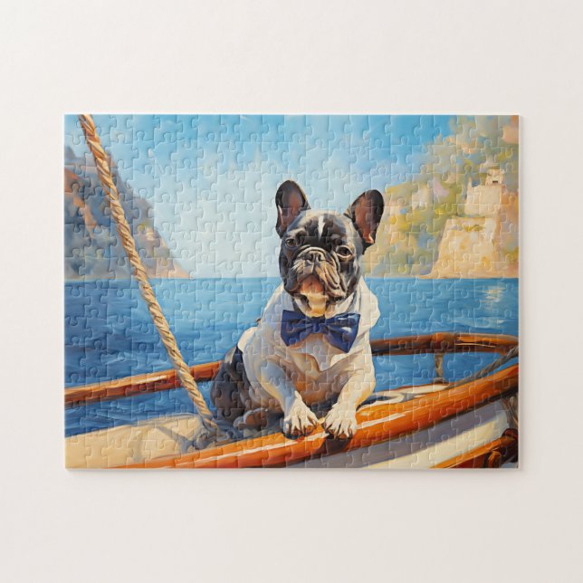 Französischer Bulldog auf einer Yacht (Horizontal)