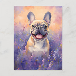 Französischer Bulldog auf Lavendelplatz Postkarte