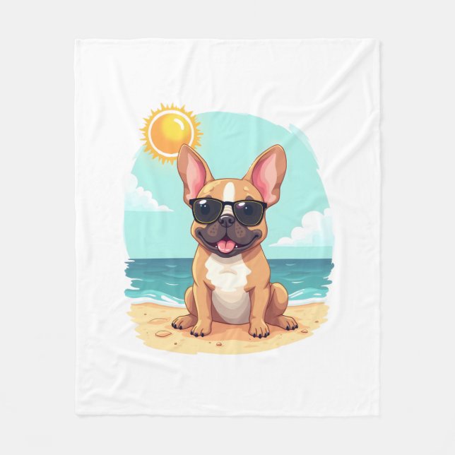 Französischer Bulldog auf Urlaub Fleecedecke (Vorderseite)