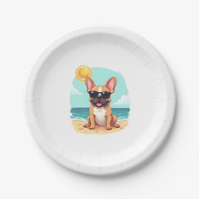 Französischer Bulldog auf Urlaub Pappteller (Vorderseite)