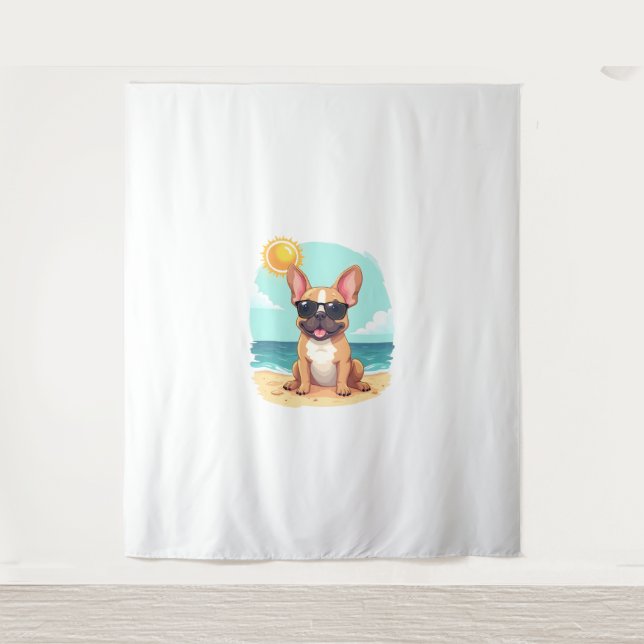 Französischer Bulldog auf Urlaub Wandteppich (Vorderseite)