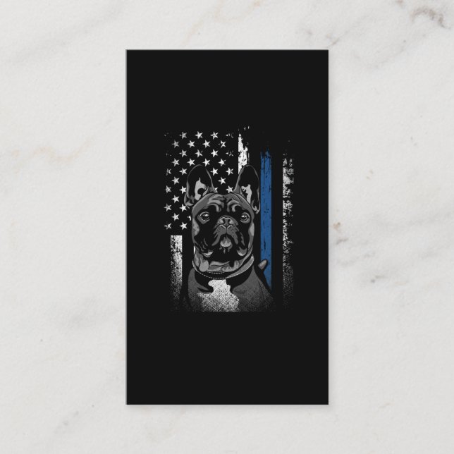 Französischer Bulldog Blue Line American Flag Poli Visitenkarte (Vorderseite)