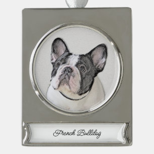 Französischer Bulldog (Brindle Pied) Malerei - Hun Banner-Ornament Silber