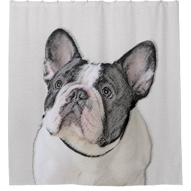 Französischer Bulldog (Brindle Pied) Malerei - Hun Duschvorhang (Vorderseite)