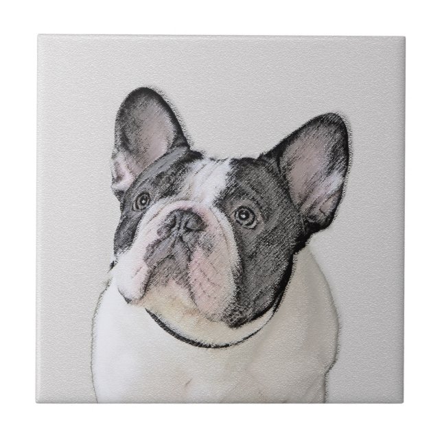 Französischer Bulldog (Brindle Pied) Malerei - Hun Fliese (Vorderseite)