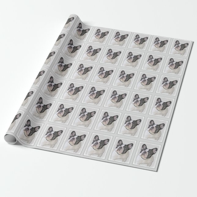 Französischer Bulldog (Brindle Pied) Malerei - Hun Geschenkpapier (Ungerollt)
