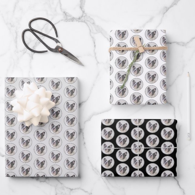Französischer Bulldog (Brindle Pied) Malerei - Hun Geschenkpapier Set (Vorderseite)