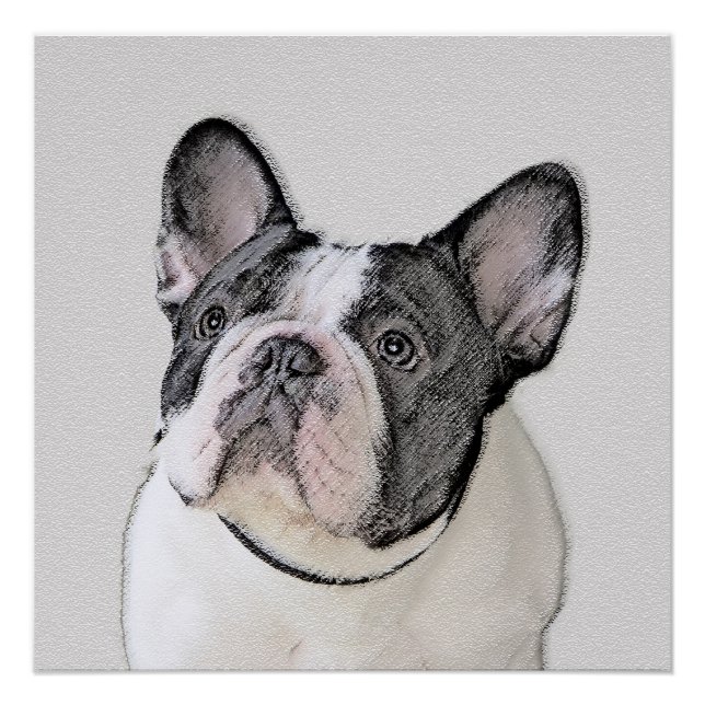 Französischer Bulldog (Brindle Pied) Malerei - Hun Poster (Vorderseite)