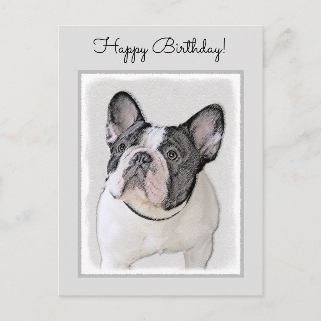 Französischer Bulldog (Brindle Pied) Malerei - Hun Postkarte (Vorderseite)