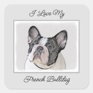 Französischer Bulldog (Brindle Pied) Malerei - Hun Quadratischer Aufkleber