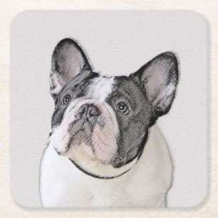 Französischer Bulldog (Brindle Pied) Malerei - Hun Rechteckiger Pappuntersetzer