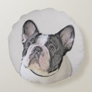 Französischer Bulldog (Brindle Pied) Malerei - Hun Rundes Kissen
