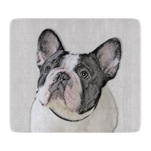 Französischer Bulldog (Brindle Pied) Malerei - Hun Schneidebrett (Vorderseite)
