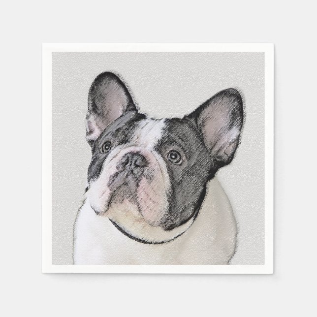 Französischer Bulldog (Brindle Pied) Malerei - Hun Serviette (Vorderseite)