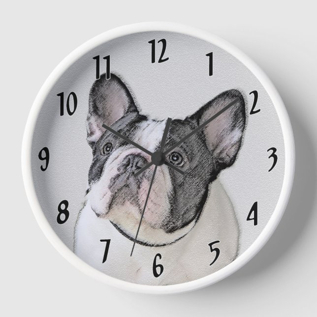 Französischer Bulldog (Brindle Pied) Malerei - Hun Uhr (Vorderseite)