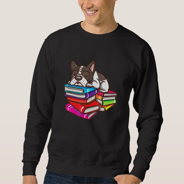 Französischer Bulldog-Buch-Leser Sweatshirt (Vorderseite)