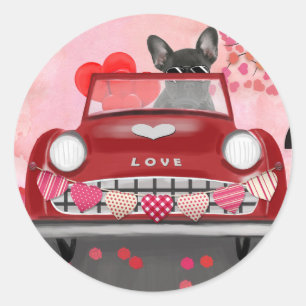 Französischer Bulldog Car mit Herz Valentins Runder Aufkleber