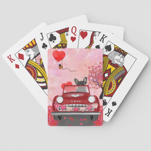 Französischer Bulldog Car mit Herz Valentins Spielkarten (Rückseite)
